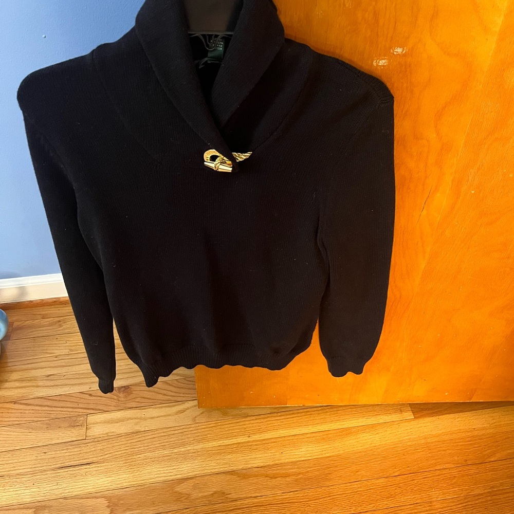 Ralph Lauren Black Turtleneck Sweater with Gold Detail